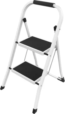 Produktbild von Famanu Klappbare Stehleiter mit 2 Stufen, Stahlrahmen, rutschfester Handgriff bis 150 kg