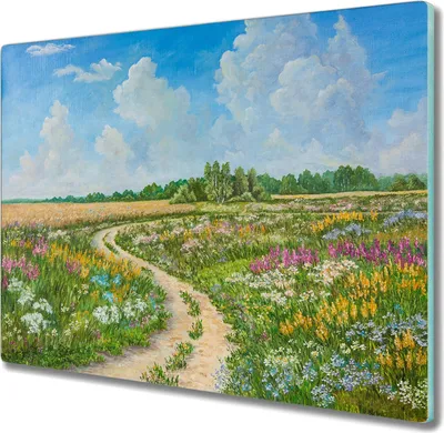 Produktbild von Coloray Herdabdeckplatte 60x52 cm Schneidebrett Kochplattenabdeckung Küchenbrett Hackbrett - Baum Blumen Himmel