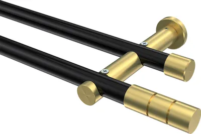 Produktbild von Interdeco Gardinenstange / Vorhangstange Schwarz / Messing-Optik, Typ Platon Elanto (Rillenzylinder) ohne Ringe, 20 mm Ø 2-läufig, 420 cm