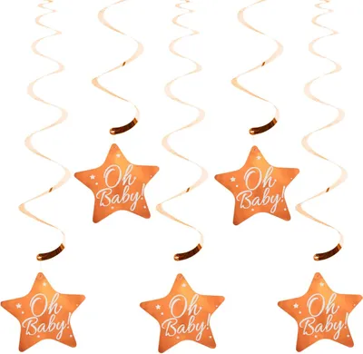 Produktbild von Oblique Unique 5 Girlande Spiral Wirbel Deckenhänger mit Oh Baby! Stern Baby Shower Deko Baby Party - rosé gold