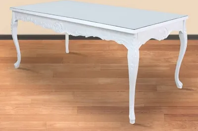 Produktbild von Casa Padrino Barock Esstisch Weiß 200 x 100 x H. 90 cm - Massivholz Küchentisch mit Glasplatte - Barock Esszimmer Möbel