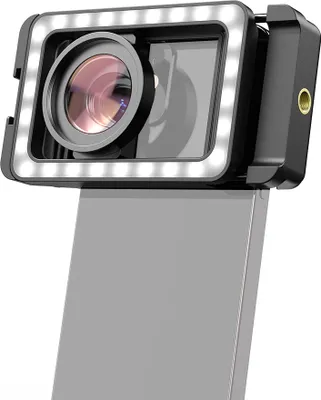Produktbild von APEXEL FL23 Universal-Telefonclip mit 17 mm + 37 mm Gewinde, LED-Fuelllicht-Kaltschuhhalterung und 1/4-Zoll-Schraubloch-Objektivadapter mit M15-Makroobjektiv, kompatibel mit Android/iPhone/Samsung-Smartphones, Makro-/Weitwinkel-/Fisheye-Objektiv