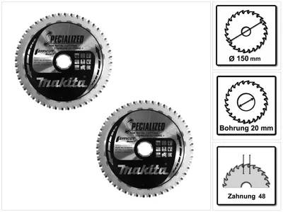 Obrázok produktu pre Makita MCCS15048E SPECIALIZED EFFICUT pílový kotúč 150 x 20 x 1,1 mm 2 ks ( 2x B-69331 ) 48 zubov na kov