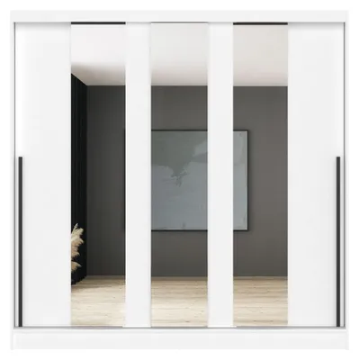 Schwebetürenschrank 3-türig mit Spiegel, 204x63x205 cm, weiß