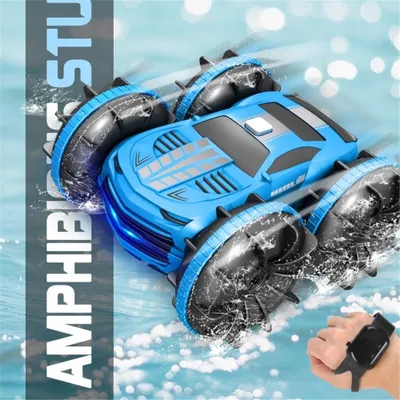 Image de Voiture télécommandée, 2,4 GHz, double face, rotation à 360°, RC Stunt Crawler, 4 roues motrices, tout-terrain, drift, jouet RC, cadeau pour garçons de 6 à 12 ans, bleu