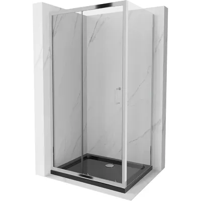 Obrázek produktu pro Mexen Apia rozsouvací sprchový kout 110 x 70 cm, Průhledné, Chromovaná + sprchová vanička Flat, Černá - 840-110-070-01-00-4070
