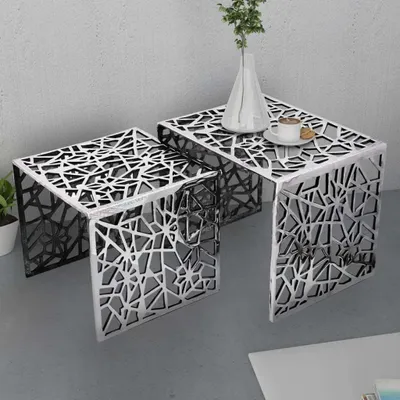 Immagine prodotto di Set 2 Tavolini Quadrati Alluminio Argento