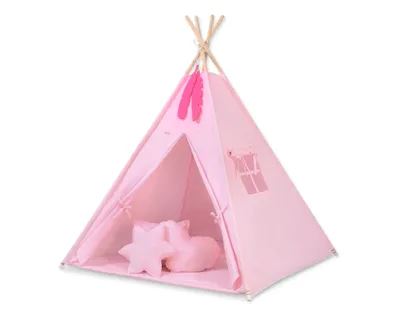 Immagine prodotto di Tenda TIPI per bambini + materassino + cuscini + ciondoli di piume - rosa