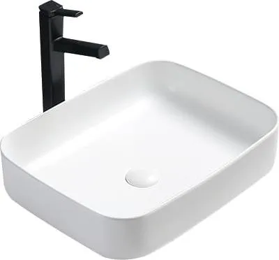 Produktbild von sanicomfort Aufsatzwaschtisch Glaros 50 x 39 cm – eckiges Waschbecken ohne Überlauf – Keramik Waschschale in weiß matt, modernes Design für Bad & Gäste-WC