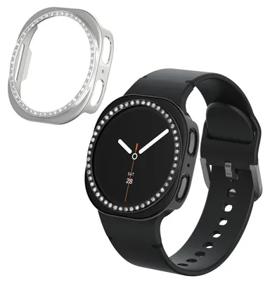 Produktbild von kwmobile 2x Kunststoff Hülle kompatibel mit Samsung Galaxy Watch 8 (40mm) Schutzhülle Schutzrahmen - Glitzer Schutz Zubehör in Schwarz Silber