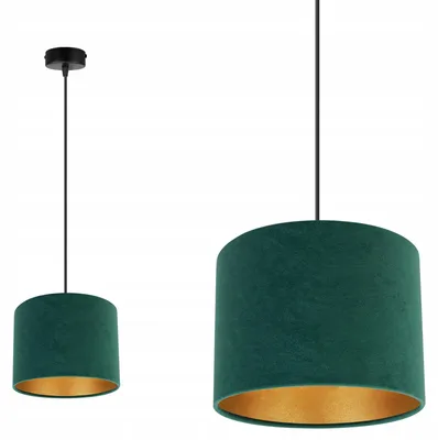 Image de Élégante suspension avec abat-jour en velours doré – Lampe suspendue moderne Plafonnier pour salon et salle à manger