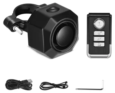 Produktbild von Fahrrad- und Motorrad-Alarmanlage - Vibrationssensor - Fernbedienung - USB-Ladung - 7 Empfindlichkeitsstufen - 110 dB - Schwarz