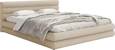 Produktbild von Selsey ALEGRE – Polsterbett mit Chenille-Bezug und Stauraum, Hellbeige, 180x200 cm