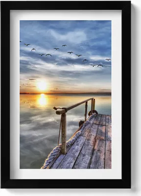 Produktbild von Sonnenuntergang am See– Wandbild mit Rahmen – Gerahmtes Bild  – Wanddekoration – 20x30 cm – Schwarz