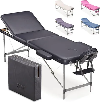 Image de Table de massage en aluminium - Lit de massage pliable - Esthétique et thérapie - Le plus léger du marché - 195 x 70 cm - Noir