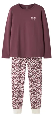 Produktbild von NAME IT Leo Noos Langarm Nachtwäsche braun rosa off white wärmend nkfnightset
