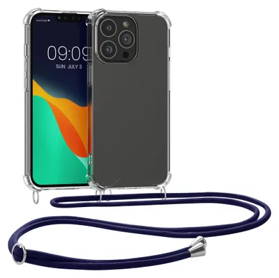 Produktbild von kwmobile Necklace Case kompatibel mit Apple iPhone 13 Pro Hülle - Silikon Cover mit Handykette - Band Handyhülle Blau Transparent