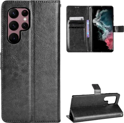Produktbild von Für Samsung Galaxy S23 Ultra Leder Schutzhülle Schwarz