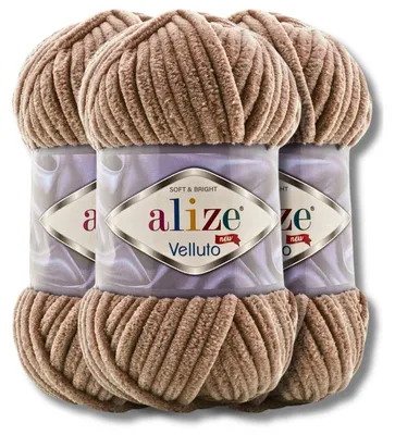 Produktbild von Alize 3x 100g Velluto dicke Wolle, Uni, Chenille, Häkeln, Stricken (Tobacco Brown | 329)