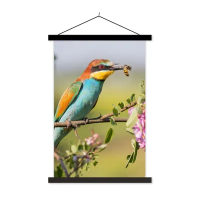 Produktbild von MuchoWow® Textilposter Vogel - Bienenfresser - Blumen 60x90 cm mit schwarzem Rahmen - Poster Wohnzimmer