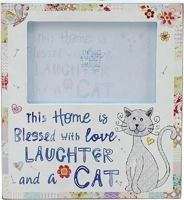 Produktbild von Shabby Chic Fotorahmen für Katzenfreunde "This Home is blessed with Love, Laughter and a Cat"