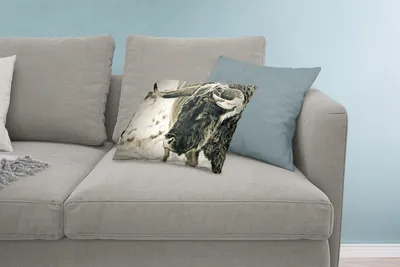 Produktbild von MuchoWow® Zierkissen Sofakissen Wohnzimmer Dekokissen 60x40 cm Schottisches Hochlandrind - Schnee - Hörner - Kopfkissen - Polster mit Foto