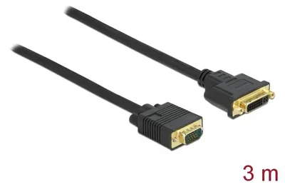 Imagen del producto de Cable DeLOCK DVI 24+5 hembra a VGA macho, 3 metros, 3 metros, DVI-A, VGA (D-Sub), Conector hembra, Conector macho, Cable recto