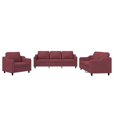 Produktbild von vidaXL 3-tlg. Sofagarnitur mit Kissen Weinrot Stoff
