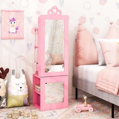 Produktbild von Kinderschmuckkästchen, rosa – 3-in-1 Schminktisch mit Kleiderstange und Stauraum für Mädchen
