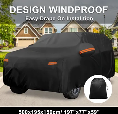 Image de Housse De Voiture Imperméable 210D-Pu Housse De Voiture Extérieure Complète Pour Toyota 4Runner Avec Fermeture Éclair De Porte Conducteur 500X195X150Cm / 197"X77"X59" Noir