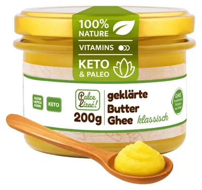 Produktbild von PALCE LIZAĆ Ghee Butter 200 g Geklärte | Ayurveda, Laktosefrei, Glutenfrei | Butterreinfett, nur aus der Milch von Weidekühen, Keto