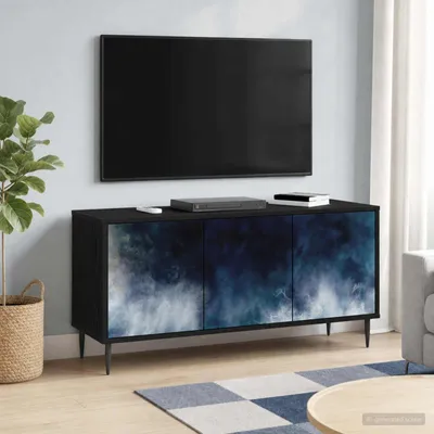 Image de Meuble TV exclusif - RAALTE, dimensions : 102 x 33 x 51 cm, couleur noire, aspect chêne
