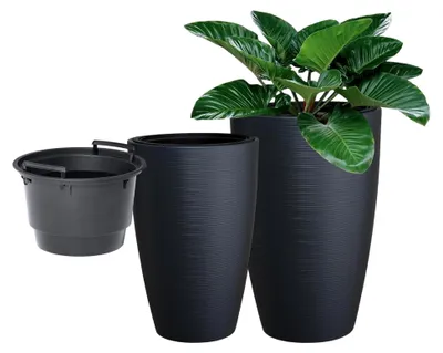 Produktbild von Blumenkübel mit herausnehmbarem Einsatz, rund mit horizontalen Streifen (Anthrazit, XXL-58cm)