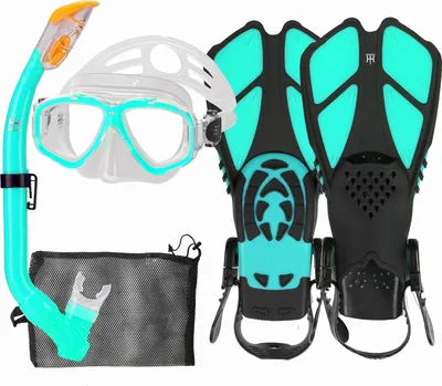Produktbild von Snorkelset für Kinder - 180° Panorama Tauchbrille, Schwimmflossen, Tauchmaske und Dry Top Schnorchel