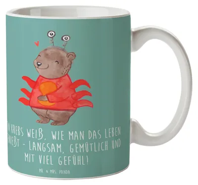 Produktbild von Mr. & Mrs. Panda Tasse Krebs Genießer - Meeresbrise - Geschenk, Teetasse, mit Spruch, gefühlsbetont, Tierkreiszeichen, Kaffeetasse, Geschenke Astrologie, Sternzeichen