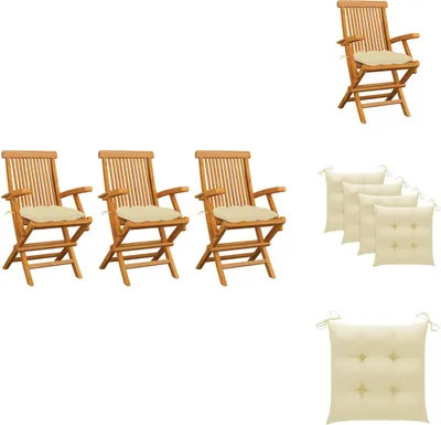 Produktbild von vidaXL Gartenstühle mit Cremeweißen Kissen 3 Stk. Massivholz Teak -  Gartenstühle