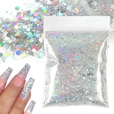 Glitzerpulver, 50 g, silber-weiß, reflektierend, für Basteln, Nägel, Make-up