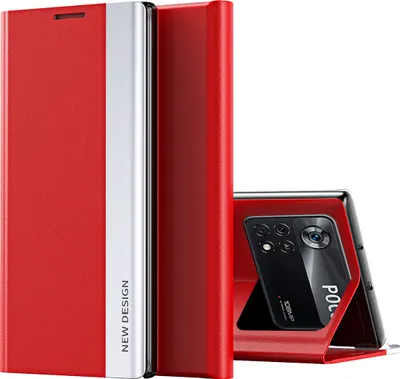 Obrázek produktu pro Xiaomi Poco X4 Pro 5G Case, koženéPolyuretanmagnetické ochranné pouzdro s flipem pro Xiaomi Poco X4 Pro 5G Red
