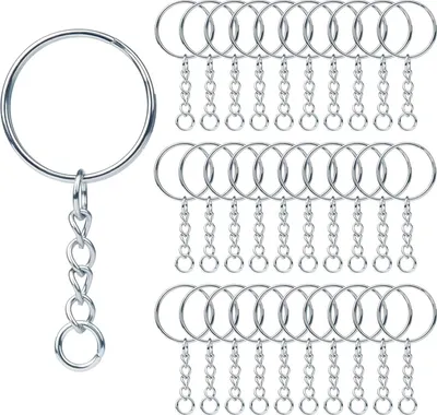 Produktbild von 60 Stück Schlüsselanhänger Ringe Schlüsselringe mit Kette Spaltring DIY Schlüsselring Ring Bastel Set Schlüsselanhänger zum Basteln für Bastelarbeiten Schmuckherstellung (Silber, 25mm)