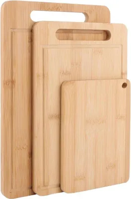 Productafbeelding van Set van 3 bamboe snijplanken - keukenplanken in de afmetingen 34 x 22 cm, 30,5 x 20 cm en 20 x 15 cm - ontbijtplanken - snijplanken voor brood, vlees en fruit