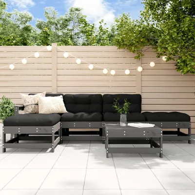 Produktbild von ZMH 6-tlg. Garten-Lounge-Set mit Kissen Grau Massivholz