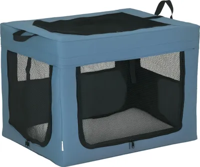 Immagine prodotto di PawHut Trasportino pieghevole per animali domestici con maniglia ad apertura superiore in tessuto a rete - 69 x 51 x 51 cm - blu nero
