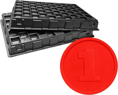 Produktbild von CombiCraft Wertmarken-Chips mit Reliefprägung „1“ in Rot – 1.000 Stück inklusiv zwei Zählbrettern