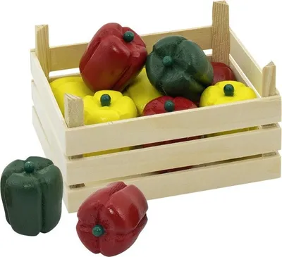 Produktbild von goki 51675 Paprikaschoten in Gemüsekiste, Kiste: 13,6 x 10,6 x 6,8 cm,, mehrfarbig (1 Set)