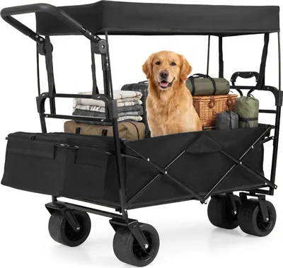 Produktbild von COSTWAY Bollerwagen 100L faltbar mit Dach, Strandwagen mit verstellbarem Griff & abnehmbarer Tasche, Handwagen bis 100kg, Gartenwagen Transportwagen