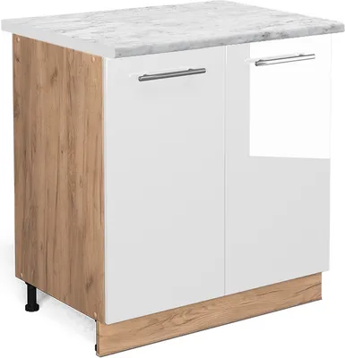 Produktbild von Küchenunterschrank Vicco Fame-Line Weiß Hochglanz 80 cm mit Regal, AP Marmor, Model 46312