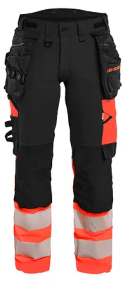 Produktbild von Blakläder Damen High Vis Arbeitshose 4-Wege-Stretch 7025, Farbe:Schwarz/High Vis Rot, Größe:D20