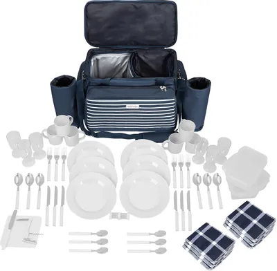 Produktbild von anndora XXL Picknicktaschemaritim 57 Teile - 6 Personen AHOI - Platz für Lebensmittel im großen Kühlfach - navy