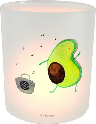 Produktbild von Mr. & Mrs. Panda Kerzenhalter Avocado Tanzen - Transparent - Geschenk, Windlicht Glas, Party, Teelichthalter, aus, Deko, Singen, Musik, Fröhlich