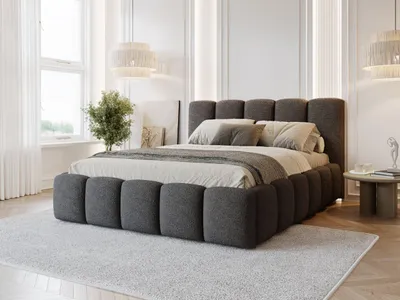Produktbild von FurniDe24 Polsterbett Venus 200x200 cm - Bett 200x200, Polsterbett mit Bettkasten & Lattenrost - Bouclé-Stoff - Bett Dunkelgrau (Quelle 92)